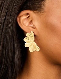 Waterproof Gold Plated Stainless Steel Wavy Fan Flower Stud Earrings