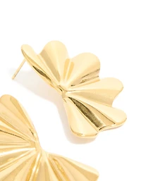 Waterproof Gold Plated Stainless Steel Wavy Fan Flower Stud Earrings