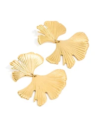 Waterproof Gold Plated Stainless Steel Double Ribbed Fan Drop Earrings