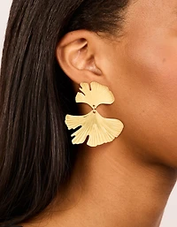 Boucles d’oreilles imperméables en acier inoxydable plaqué or à double nervure en éventail