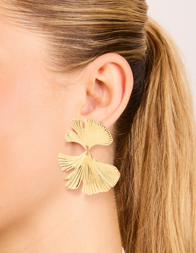 Boucles d’oreilles imperméables en acier inoxydable plaqué or à double nervure en éventail