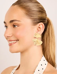 Waterproof Gold Plated Stainless Steel Double Ribbed Fan Drop Earrings