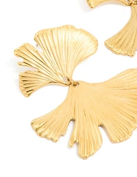 Waterproof Gold Plated Stainless Steel Double Ribbed Fan Drop Earrings