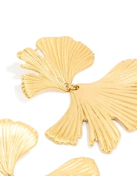 Waterproof Gold Plated Stainless Steel Double Ribbed Fan Drop Earrings