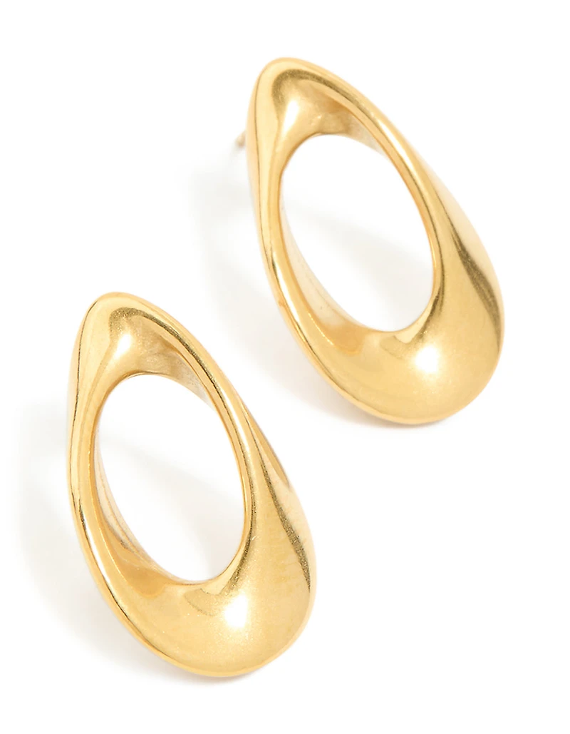 Waterproof Gold Plated Stainless Steel Mini Open Teardrop Earrings