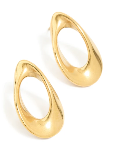 Waterproof Gold Plated Stainless Steel Mini Open Teardrop Earrings
