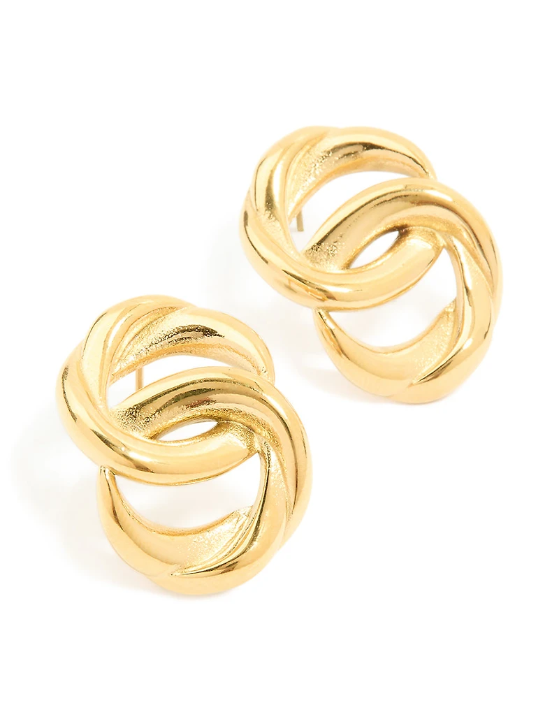 Waterproof Gold Plated Stainless Steel Round Linked Stud Earrings