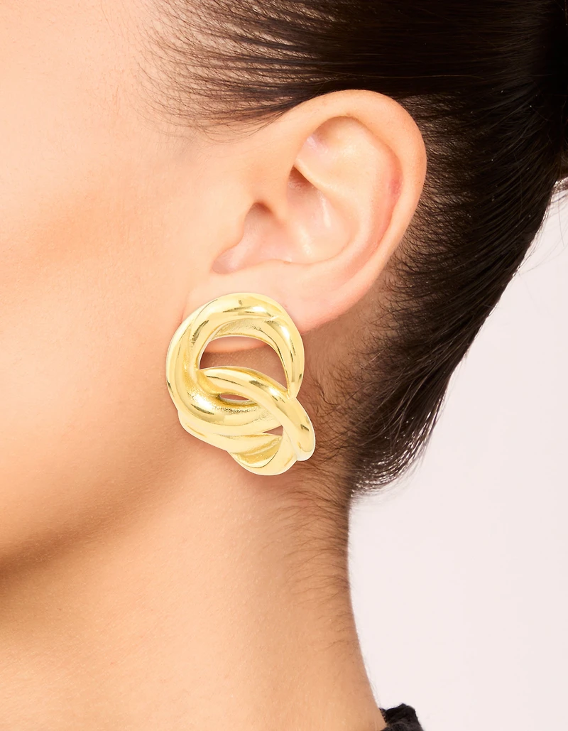 Waterproof Gold Plated Stainless Steel Round Linked Stud Earrings