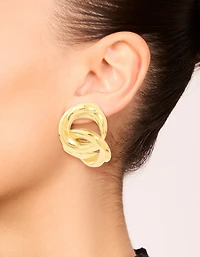 Waterproof Gold Plated Stainless Steel Round Linked Stud Earrings