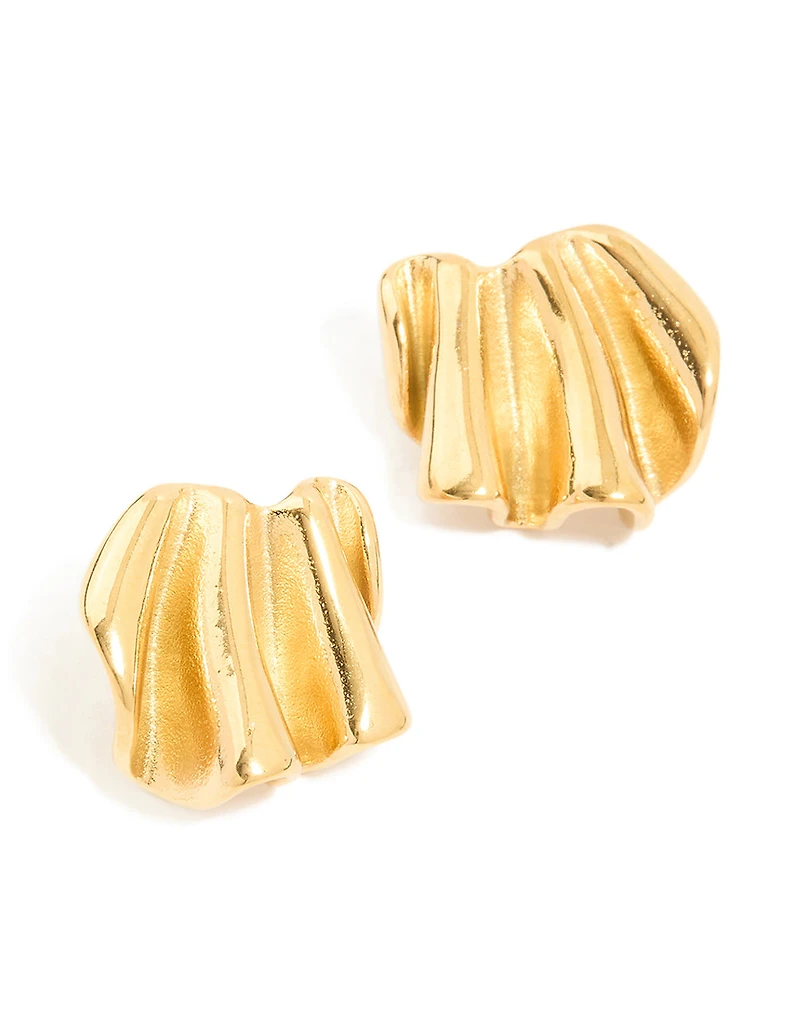 Waterproof Gold Plated Stainless Steel Wavy Fan Stud Earrings