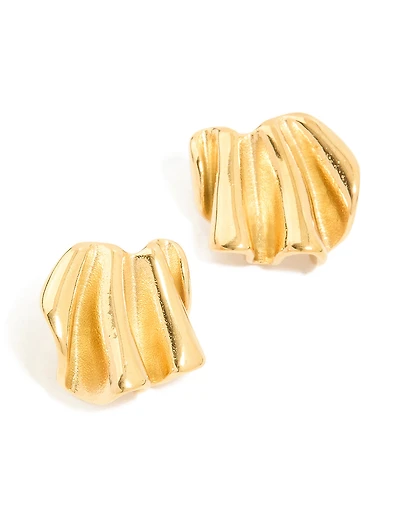 Waterproof Gold Plated Stainless Steel Wavy Fan Stud Earrings