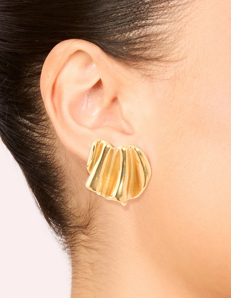 Boucles d’oreilles ondulées ondulées en acier inoxydable étanche, plaquées or