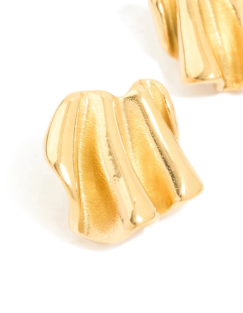 Waterproof Gold Plated Stainless Steel Wavy Fan Stud Earrings