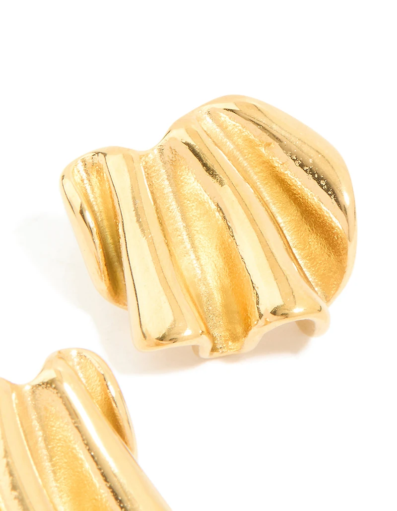 Waterproof Gold Plated Stainless Steel Wavy Fan Stud Earrings