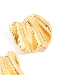 Waterproof Gold Plated Stainless Steel Wavy Fan Stud Earrings