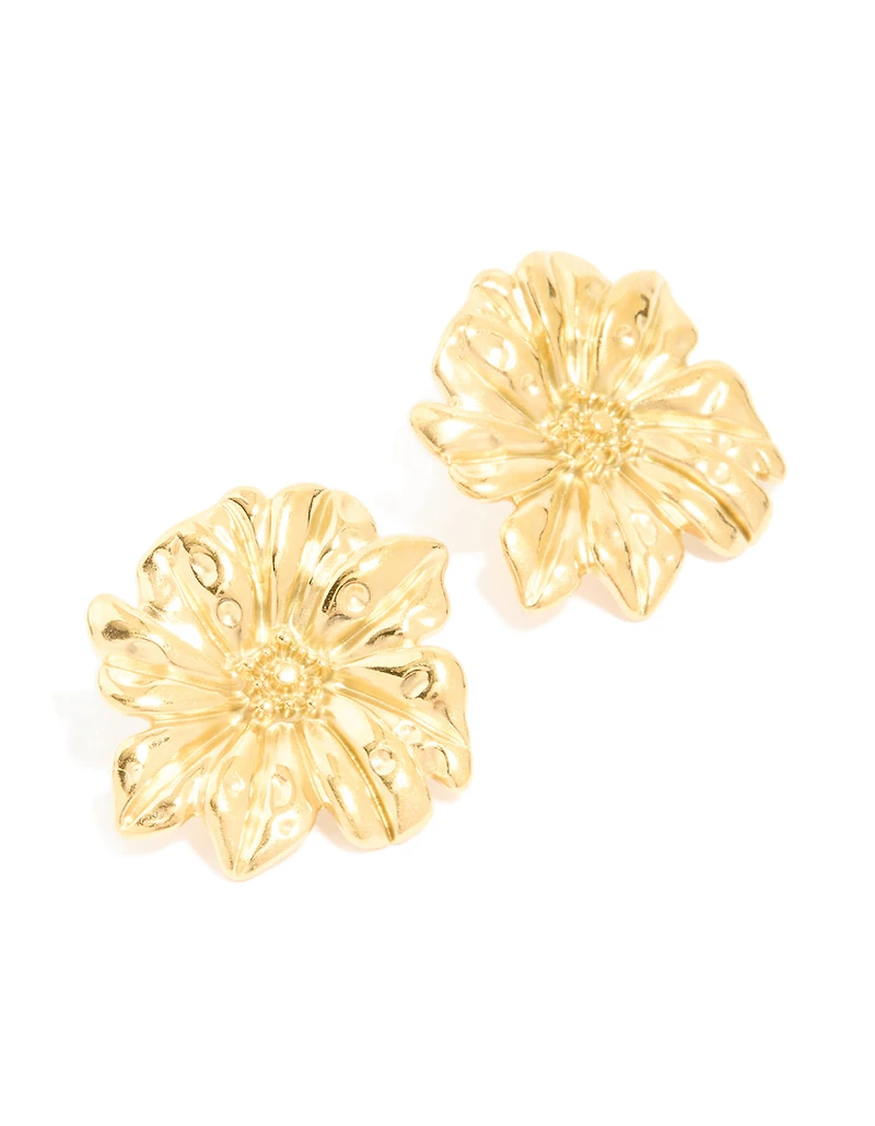 Waterproof Gold Plated Stainless Steel Daisy Petal Statement Earrings