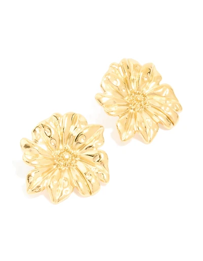 Waterproof Gold Plated Stainless Steel Daisy Petal Statement Earrings