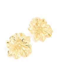 Waterproof Gold Plated Stainless Steel Daisy Petal Statement Earrings