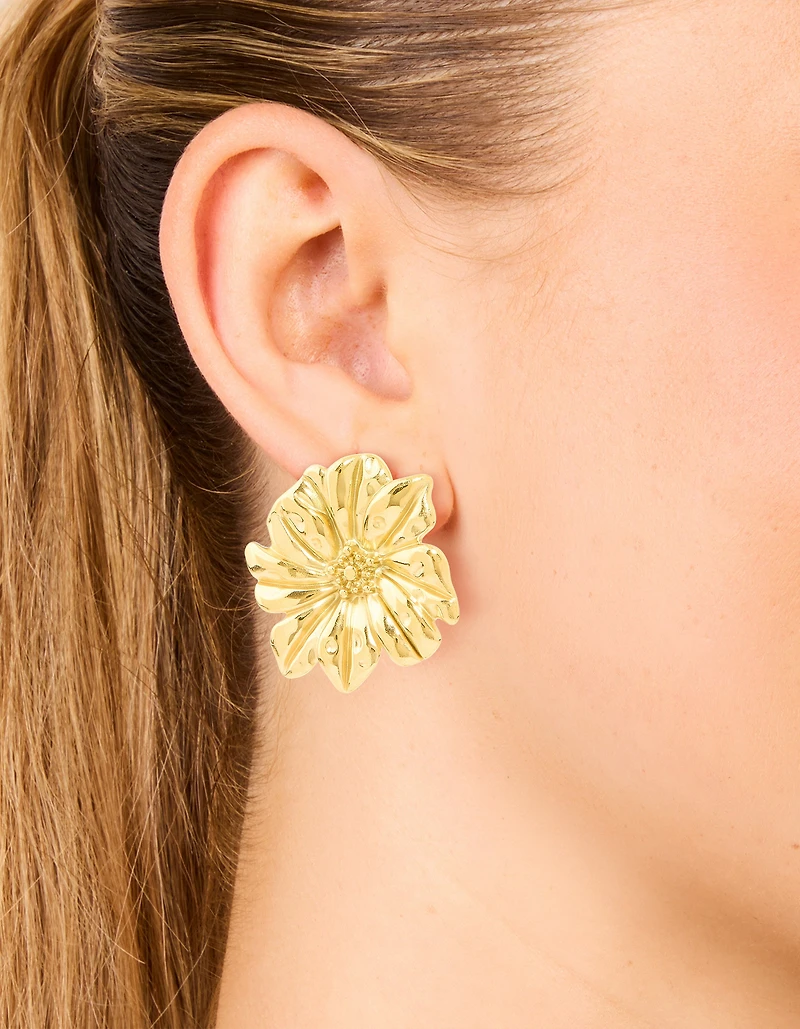 Waterproof Gold Plated Stainless Steel Daisy Petal Statement Earrings