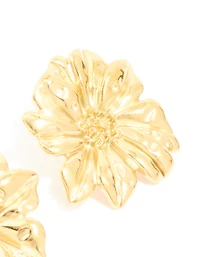 Boucles d’oreilles imperméables en acier inoxydable plaquées or en forme de marguerites Statement