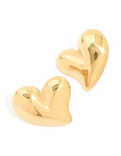 Waterproof Gold Plated Stainless Steel Moving Heart Statement Stud Earrings