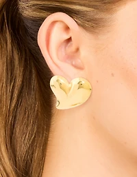 Waterproof Gold Plated Stainless Steel Moving Heart Statement Stud Earrings