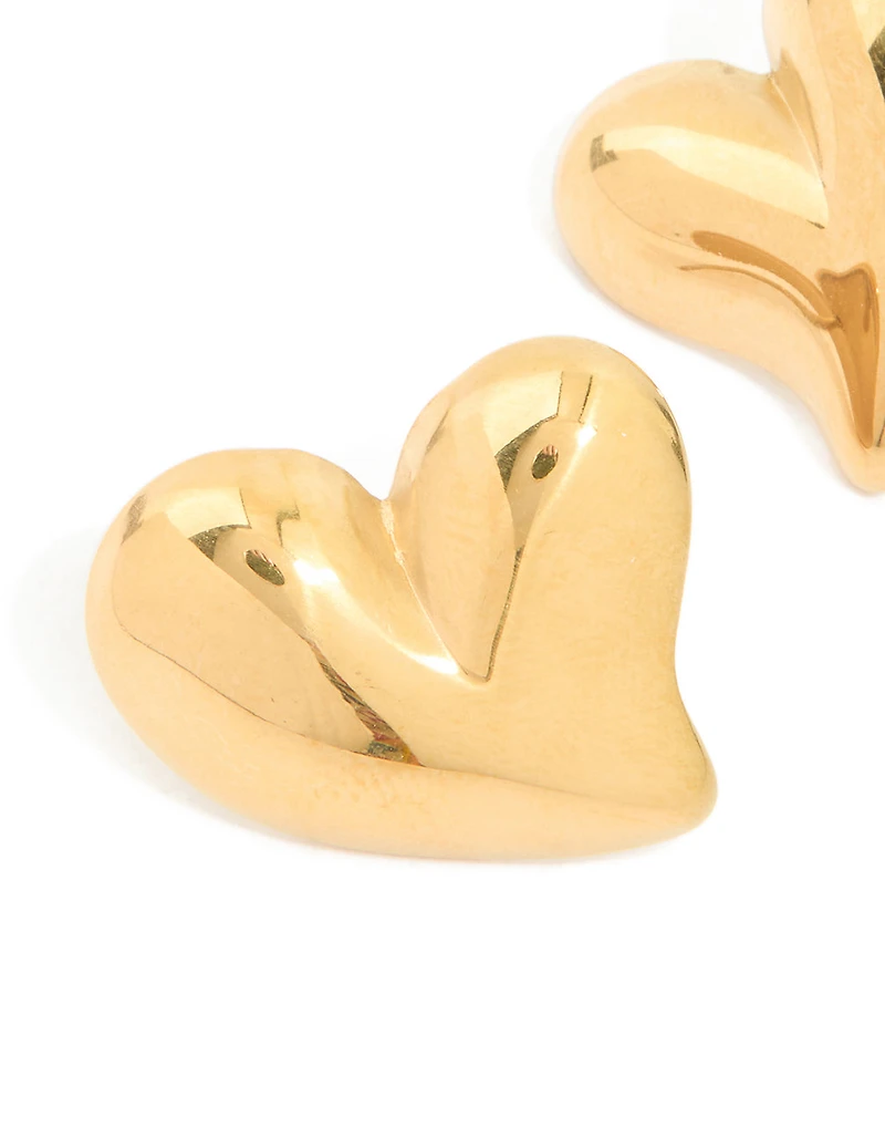 Waterproof Gold Plated Stainless Steel Moving Heart Statement Stud Earrings