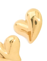 Waterproof Gold Plated Stainless Steel Moving Heart Statement Stud Earrings