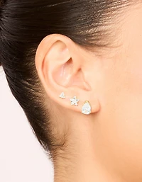 Waterproof Gold Plated Stainless Steel Cubic Zirconia Mixed Cut Stud Earrings 3-Pack