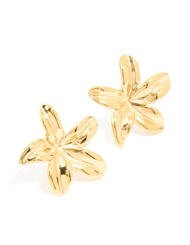 Waterproof Gold Plated Stainless Steel Frangipani Flower Stud Earrings