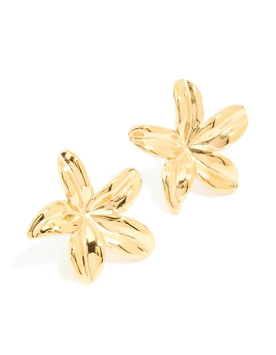 Waterproof Gold Plated Stainless Steel Frangipani Flower Stud Earrings