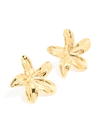 Waterproof Gold Plated Stainless Steel Frangipani Flower Stud Earrings