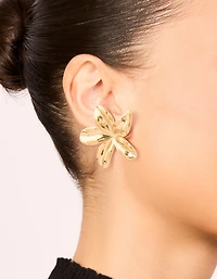 Waterproof Gold Plated Stainless Steel Frangipani Flower Stud Earrings