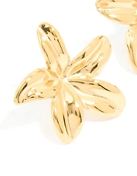 Waterproof Gold Plated Stainless Steel Frangipani Flower Stud Earrings