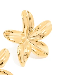 Waterproof Gold Plated Stainless Steel Frangipani Flower Stud Earrings