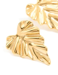 Waterproof Gold Plated Stainless Steel Palm Leaf Statement Stud Earrings