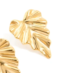 Waterproof Gold Plated Stainless Steel Palm Leaf Statement Stud Earrings