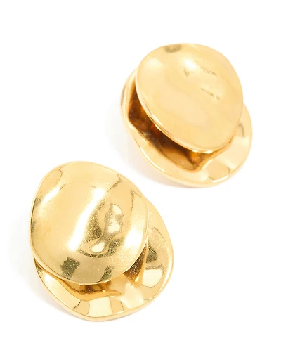 Waterproof Gold Plated Stainless Steel Double Crinkle Disc Stud Earrings
