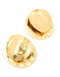 Waterproof Gold Plated Stainless Steel Double Crinkle Disc Stud Earrings