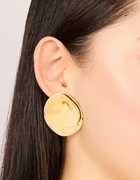 Boucles d’oreilles imperméables en acier inoxydable plaqué or à double disque froissé