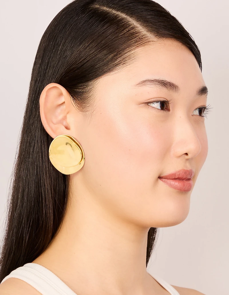 Waterproof Gold Plated Stainless Steel Double Crinkle Disc Stud Earrings