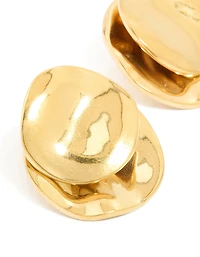 Waterproof Gold Plated Stainless Steel Double Crinkle Disc Stud Earrings