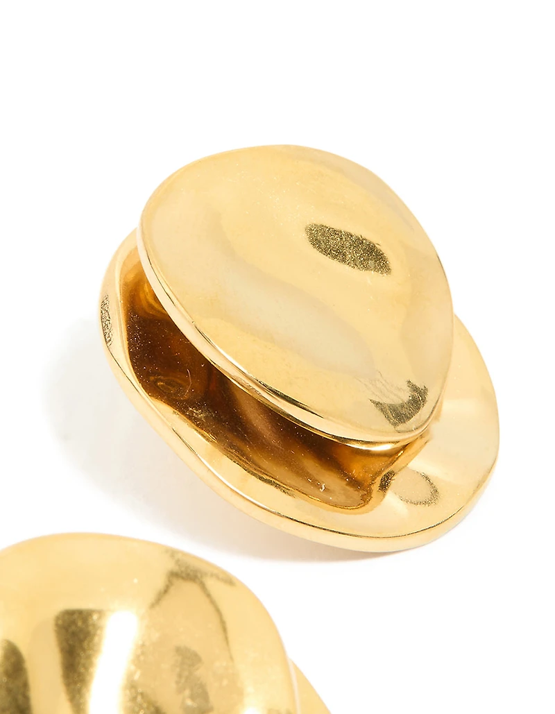 Waterproof Gold Plated Stainless Steel Double Crinkle Disc Stud Earrings