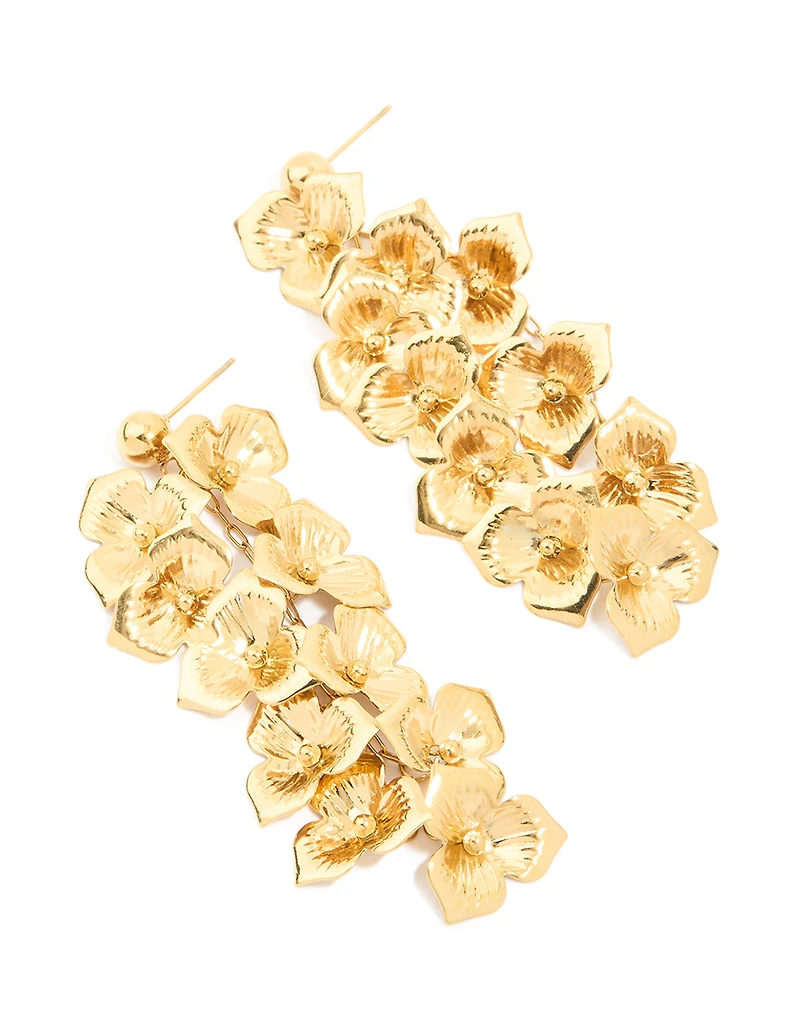 Boucles d’oreilles en cascade en cascade en fleurs en acier inoxydable plaquées or imperméables