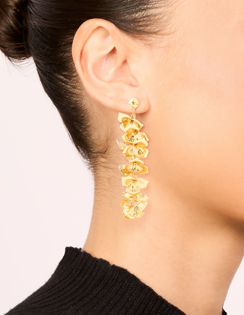 Boucles d’oreilles en cascade en cascade en fleurs en acier inoxydable plaquées or imperméables