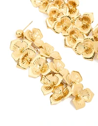 Waterproof Gold Plated Stainless Steel Flower Cascading Drop Earrings