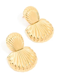 Waterproof Gold Plated Stainless Steel Double Shell Stud Drop Earrings