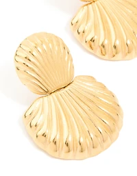 Waterproof Gold Plated Stainless Steel Double Shell Stud Drop Earrings