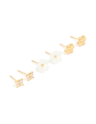 Waterproof Gold Plated Stainless Steel Garden Party Earrings 3-Pack
