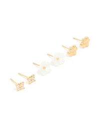 Waterproof Gold Plated Stainless Steel Garden Party Earrings 3-Pack